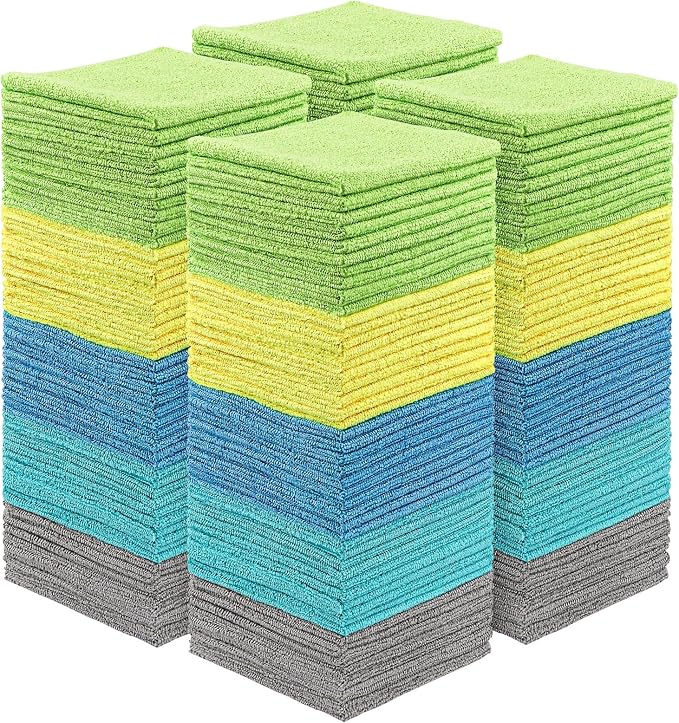 HOMEXCEL 400 Pack Microfiber Cleaning Cloths, Microfiber Towels for Cars, Lint Free & Scratch-Free Bulk Cleaning Rags for House, Kitchen, Car and Shop, Absorbent Cleaning Towels 11.5 x 11.5 inch