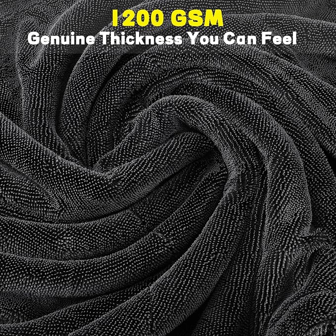 Aodaer 3 Pack Gray Car Drying Towel, 1200GSM Ultra Absorbent Microfiber, 24 x 36 Inch & 12 x 12 Inch Microfiber Towels for Cars, Twisted Loop, Dual Sided & Streak-Free for Auto Detailing Car SUV Truck