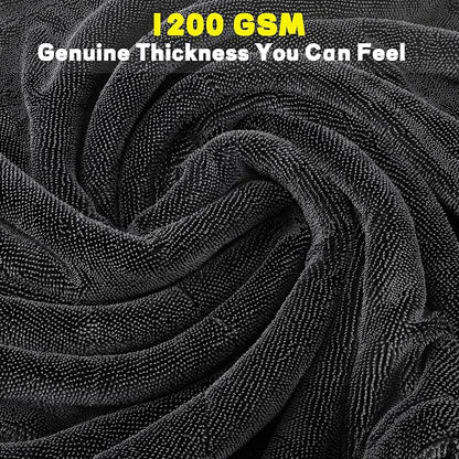 Aodaer 3 Pack Gray Car Drying Towel, 1200GSM Ultra Absorbent Microfiber, 24 x 36 Inch & 12 x 12 Inch Microfiber Towels for Cars, Twisted Loop, Dual Sided & Streak-Free for Auto Detailing Car SUV Truck