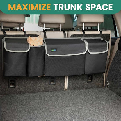 JOYSKY Hanging Trunk Organizer for SUV – Backseat Car Storage Bag, Large Collapsible Backseat Trunk Organizer with Adjustable Straps, Space Saving Car Organization Accessories for Truck MPV Van