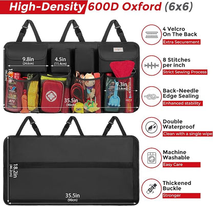 SURDOCA Car Trunk Organizer, LARGE CAPACITY Car Storage Bag with 8 Pockets, 7X Upgraded Trunk Storage Organizer for Car, SUV, Truck, MPV