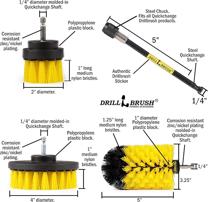 Drill Brush Power Scrubber by Useful Products - Bathroom Cleaning Brush Set - Scrub Brush for Drill - Cleaning Tools for Drill - Shower Scrubber - Tile and Tub Scrubber - Drill Brush Attachment Set
