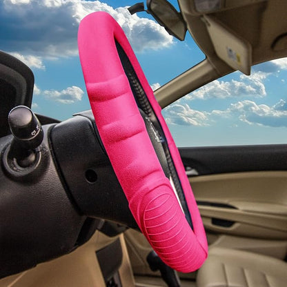 FH Group Universal Fit Silicone with Grip and Pattern Massaging Grip Steering Wheel Cover Fits Most Cars, SUVs, Trucks, and Vans Magenta