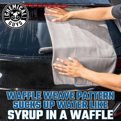 Chemical Guys Waffle Weave Gray Matter Microfiber Drying Towel - 25" x 36",Premium Blend Microfiber Towel with Soft-Banded Edging for Scratch-Free Car Drying,Ultra Absorbent,(Pack of 12)