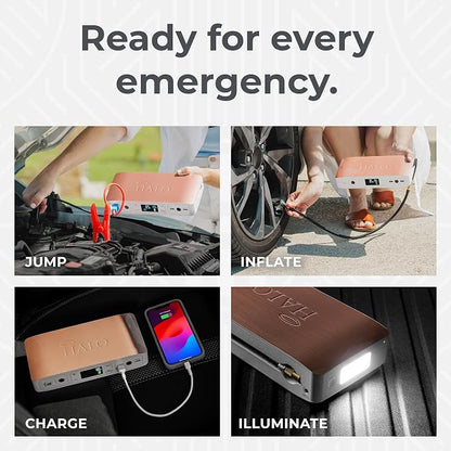 HALO Bolt Air 58830 Portable Car Battery Jump Starter | 100 PSI Air Compressor, 58.8Wh USB Power Bank, Emergency Floodlight & Charger, Jump Cars SUVs & Trucks, Inflate Tires, TSA Approved — Rose Gold