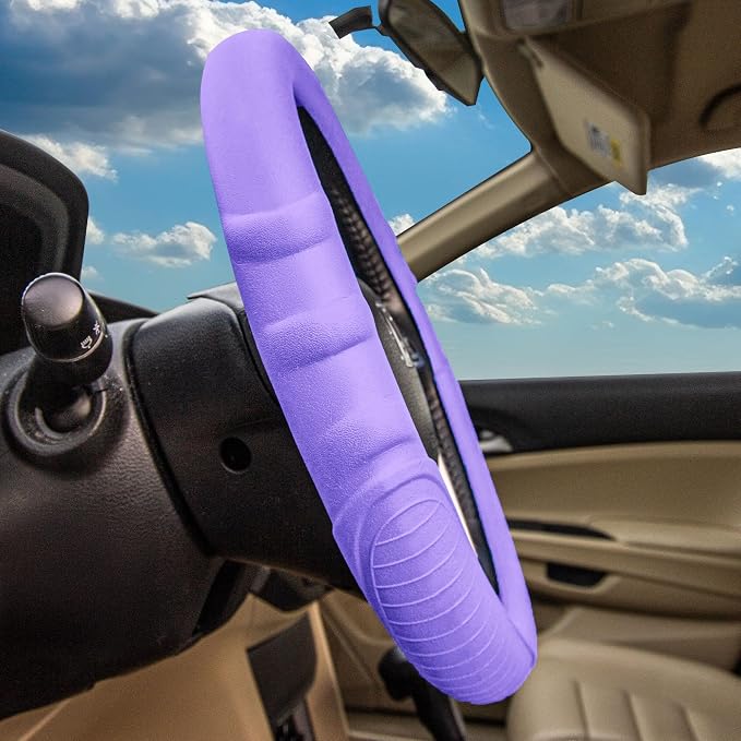 FH Group Universal Fit Silicone with Grip and Pattern Massaging Grip Steering Wheel Cover fits most Cars, SUVs, Trucks, and Vans Purple