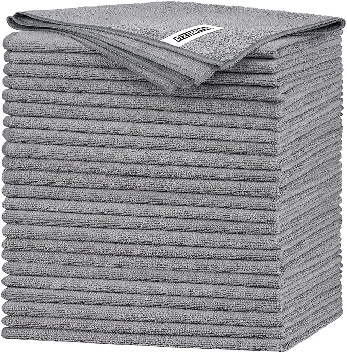 FIXSMITH Grey Microfiber Cleaning Cloth -Pack of 24, Highly Absorbent Cleaning Rags, 16"X12" All Purpose Cleaning Towels for Housekeeping, Kitchen, Car, Lint Free and Reusable Microfiber Towels