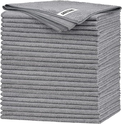 FIXSMITH Grey Microfiber Cleaning Cloth -Pack of 24, Highly Absorbent Cleaning Rags, 16"X12" All Purpose Cleaning Towels for Housekeeping, Kitchen, Car, Lint Free and Reusable Microfiber Towels