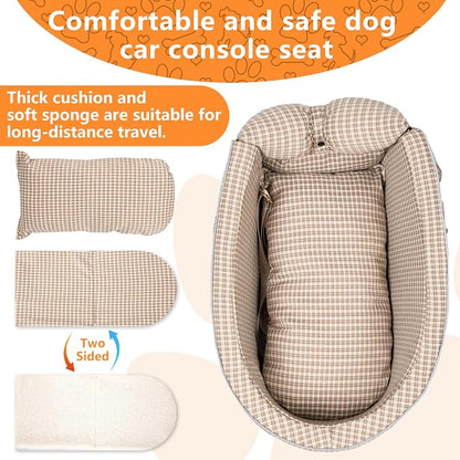 Center Console Dog Car Seat for Small Dogs, Removable Pet Seat with Cushion Board Safety Belt,Console Dog Car Seats for Small Puppy Up to 15 Lbs