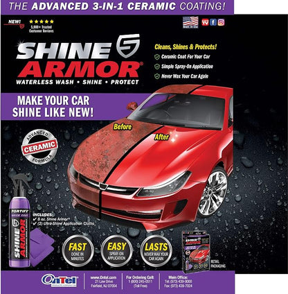 SHINE ARMOR Fortify Quick Coat High Performance Ceramic Coating, Car Wax Spray, Hydrophobic Top Coat Polish and Polymer Paint Sealant Protection for Vehicle Leather Seat, Tires, Bumpers, Rims Made in