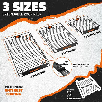 Mockins 90"x50"x5" XXL Heavy Duty Roof Rack Cargo Carrier w/ 250 Lbs. Cap | With 50 Cu Ft Waterproof Soft Vinyl Rooftop Cargo Bag | Roof Basket for SUV Car Truck RV & Van w/ Car Top Carrier Accessories