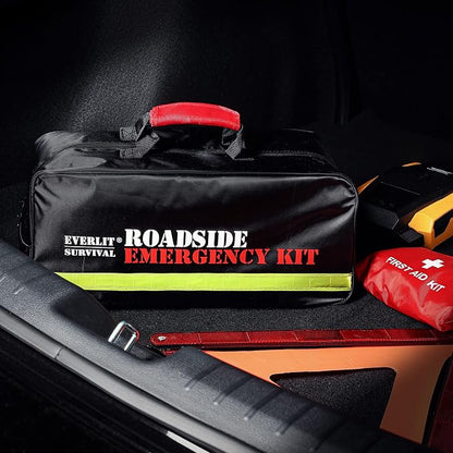 Everlit Survival Car Emergency Kit, Roadside Safety Tool Kit with Gloves,Digital Auto Air Compressor Tire Inflator, First Aid Kit, 12 Feet Jumper Cable, Tow Strap, Flashlight for Women, Men, Teenagers