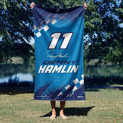 Northwest NASCAR Denny Hamlin Simple Speed Beach Towel, Cotton Blend Lightweight Bath, Pool Swim Travel Fan Gear, 30 x 60 Inch