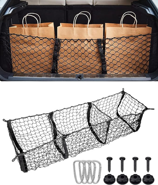 SCUARI Cargo Net,Truck Bed Organizer,Car Accessories Cargo Net for Pickup Truck Bed,3 Pocket Trucks Beds Cargo Nets,43.3" x 11.8" Elastic Cargo Nets,Suitable for Car SUV Van Trunk Pickup