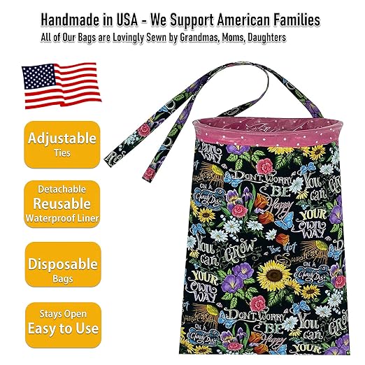Car Trash Bag Hanging Front Seat Back Seat Headrest Console - Car Trash Bin with Reusable Waterproof Liner and Disposable Bags - Car Waste Basket (Large Pink/Sunflower)
