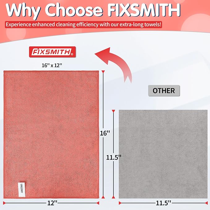 FIXSMITH Red Microfiber Cleaning Cloth -Pack of 8, Highly Absorbent Cleaning Rags, 16"X12" All Purpose Cleaning Towels for Housekeeping, Kitchen, Car, Lint Free and Reusable Microfiber Towels