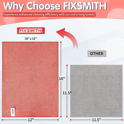 FIXSMITH Red Microfiber Cleaning Cloth -Pack of 8, Highly Absorbent Cleaning Rags, 16"X12" All Purpose Cleaning Towels for Housekeeping, Kitchen, Car, Lint Free and Reusable Microfiber Towels