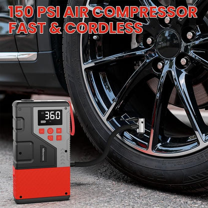 Portable Car Jump Starter with Air Compressor for Emergencies,3000A Peak and 150 PSI Max,for 12L Gas & 10L Diesel Engines,LCD Display,LED Light
