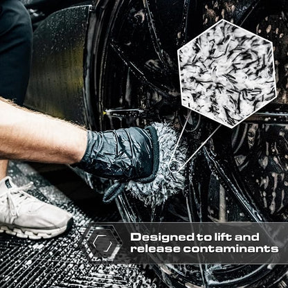 Blackline Car Wheel Mitt -Premium Scratch Free Microfiber Wash Mitt for Automotive Cleaning|Car Detailing Accessory Works with Bucket, or Foam Cannon | 70%/30% Microfiber Blend