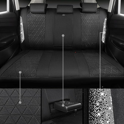 CAR PASS Oxford Bling Diamond Car Seat Covers Full Set Interior Sets, Waterproof Shining Glitter Sparkly Crystal Universal Armrest Fit 95% Automotive Truck SUV Cute Women Girl, Black Silver Rhinestone