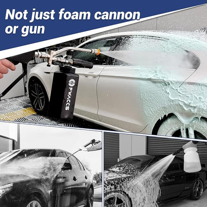 PWACCS Dual Foam Cannon with Pressure Washer Short Gun, 1.5 Liter | Car Wash Foam Gun Kit, Dual Connector Accessory, 1/4" Quick Connector, 5 Sprayer Nozzles, 5000 PSI