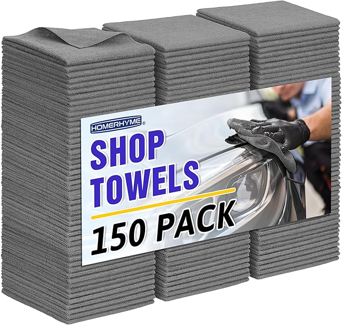 Microfiber Cleaning Cloth,150 Pack Grey Cleaning Rags, Bulk All-Purpose Lint-Free Shop Towels Wipes, Commercial Micro Fiber Cleaning Towels Washcloth for Car Garage Housekeeping 11.5"*11.5"