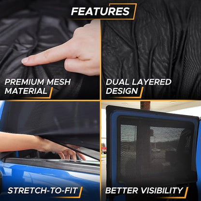 EcoNour Front Window Shade for Jeep Wrangler | Mesh Window Shade for Side Windows Sun Glare & UV Protection | Wrangler Sun Shades for Front Window | Adjustable Elastic Fabric Window Shade for Jeep