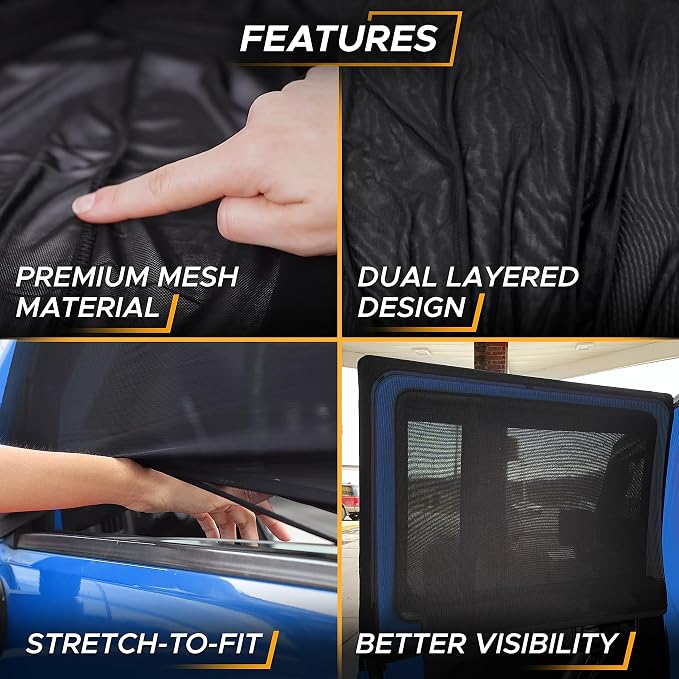 EcoNour Rear Window Shade for Jeep Wrangler | Car Window Mesh Screen for Camping, Bug & Privacy | Blackout Window Cover to Protect Sun & UV Rays for 1997 to 2025 Jeep Wrangler JK TJ JL & Gladiator JT