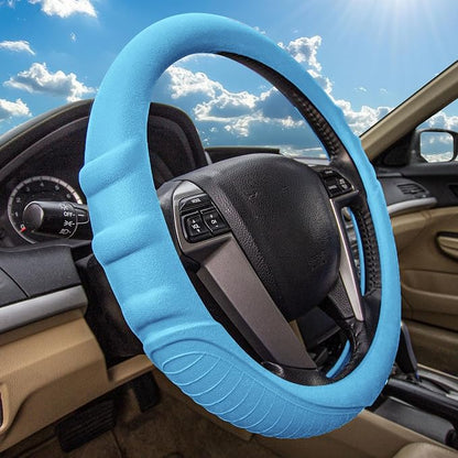 FH Group Universal Fit Silicone with Grip and Pattern Massaging Grip Steering Wheel Cover fits most Cars, SUVs, Trucks, and Vans Light Blue