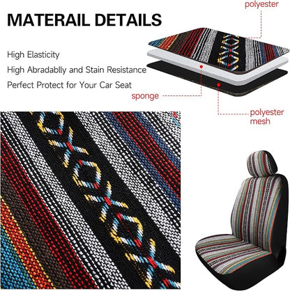 HAIYAOTIMES Baja Saddle Blanket Car Seat Covers Front Set with Seat Belt Pads, Washable Breathable Seat Covers for Cars, Universal Fit Interior Covers for Most Sedan Truck SUV, Airbag Compatible, Red