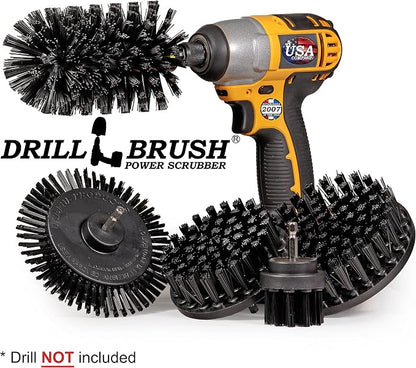 Drill Brush Power Scrubber by Useful Products - 5 Piece Black Drillbrush Ultra Stiff Cleaning Brushes Set - Non Metal Grill Brush Attachment Kit for Cordless Drill - Nylon Grill Grate Cleaner Brushes