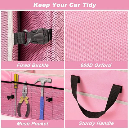 Car Trunk Organizer with Individual Cooler Bag - 3 Compartments Trunk Organizer for Car Collapsible Car Storage Organizer for SUV (Pink)