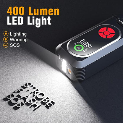 6000A Jump Starter with Air Compressor, Car Battery Jump Starter Portable (10.0 Gas/10.0L Diesel), 150 PSI 12V Car Battery Jump Box with Tire Inflator, Jumper Cables, LED Light, LED Display
