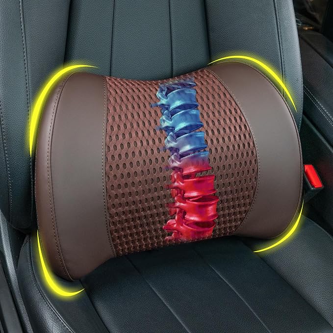 Lofty Aim Memory Foam Lumbar Support Cushion Relieves Lower Back Pain for Car Seat, Office Chair, and Wheelchair, 4D Mesh, Brown