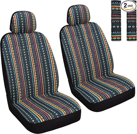 HAIYAOTIMES Baja Saddle Blanket Car Seat Covers Front Set with Seat Belt Pads, Washable Breathable Seat Covers for Cars, Universal Fit Interior Covers for Most Cars, Airbag Compatible, Red/Blue