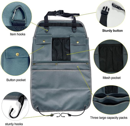 Car Seat Back Organizer with Multiple Pockets and Hooks (grey)