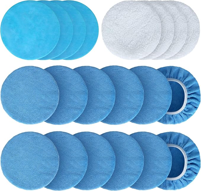 S SATC 20 PCS Car Orbital Buffer Pads Bonnet 7-8 Inch Microfiber Polishing Bonnet Buffing Pad for Car Polishing, Cleaning, Waxing