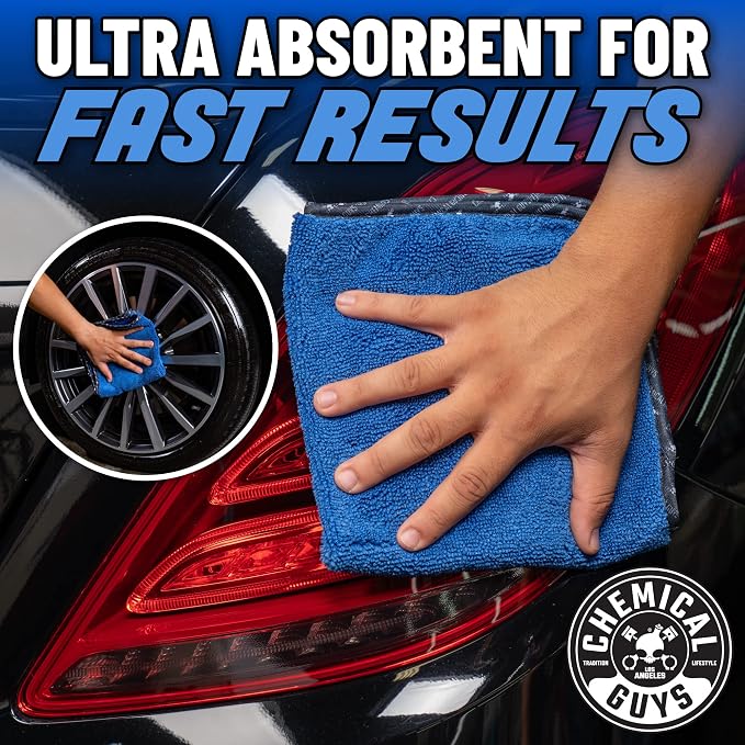 Chemical Guys Professional Grade Premium Microfiber Towels for Cars,Blue,16" x 16",Ultra-Soft and Scratch-Free Car Detailing Cloths for Trucks,Motorcycles,and More,(Pack of 6)