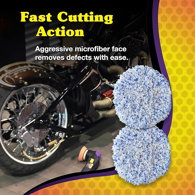 Wizards 12 DA Polisher Microfiber Cutting Pad - 2-pk 3inch - Backing Plate & Fast Cutting Micro Fiber Face- Compatible with Wizards Mystic Cut