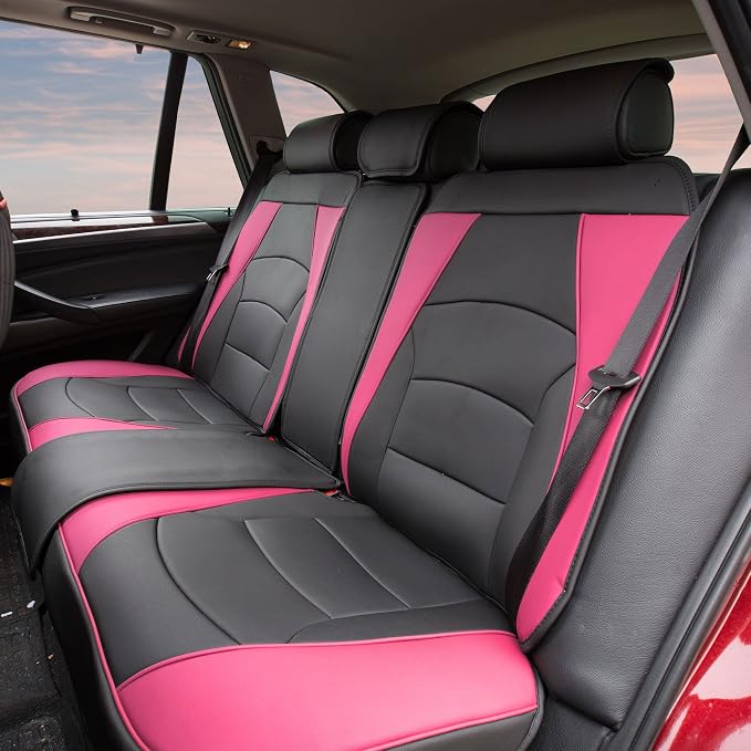 FH Group Ultra Comfort Highest Grade Faux Leather Full Set Cushion Pads Car Seat Covers for Front and Rear– Universal Fit for Cars Trucks & SUVs Pink/Black