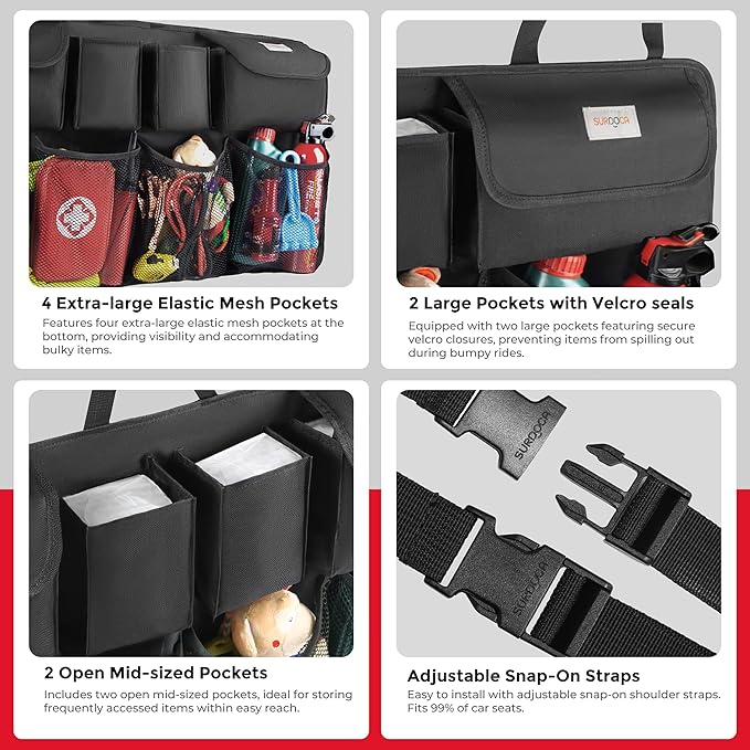SURDOCA Car Trunk Organizer, LARGE CAPACITY Car Storage Bag with 8 Pockets, 7X Upgraded Trunk Storage Organizer for Car, SUV, Truck, MPV