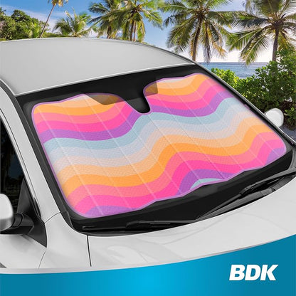 BDK Retro Wave Automotive Windshield Sunshades Accordion Folding Style - Windshield Sun Shade Auto Shade for Cars Trucks SUVs Vans Sun Visor Protector to Block UV Rays - Keeps Vehicle Cool 58' x 27'