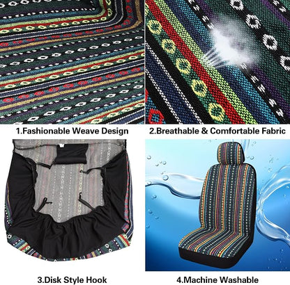 HAIYAOTIMES Baja Saddle Blanket Car Seat Covers Full Set with Seat Belt Pads, Washable Breathable Seat Covers for Cars, Universal Fit Interior Covers for Most Cars, Airbag Compatible, Red/Blue