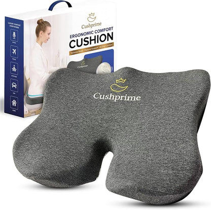 Memory Foam Seat Cushion for Chair, Tailbone Pain Relief, Ergonomic Support for Coccyx, Back & Butt, Office & Car Ergonomic Chair Cushion with Non-Slip Base and Washable Cover, Dark Gray
