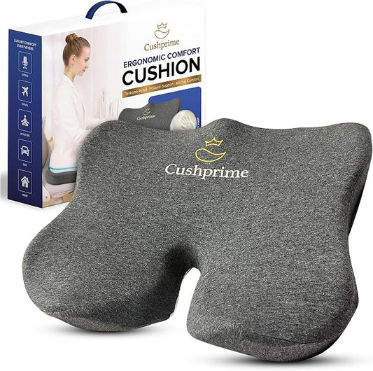 Memory Foam Seat Cushion for Chair, Tailbone Pain Relief, Ergonomic Support for Coccyx, Back & Butt, Office & Car Ergonomic Chair Cushion with Non-Slip Base and Washable Cover, Dark Gray