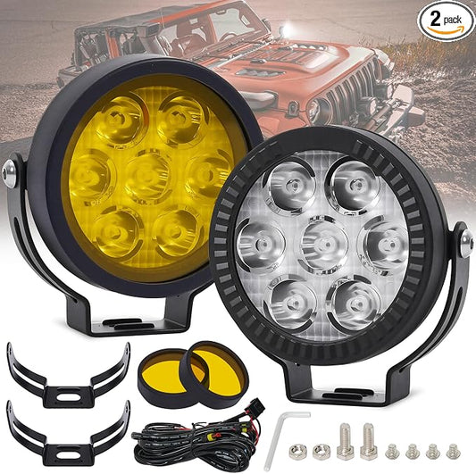 2Pcs 4.5inch 120W LED Light Pods with Amber Covers, 12000LM Yellow Fog Light Pods LED Light Bar Offroad Driving Lights,for Jeep Wrangler Truck Car ATV SUV Motorcycle Cabin Boat (2Pcs 4.5Inch Lights)