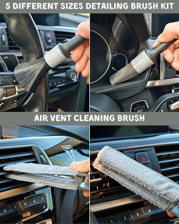 oesee 18Pcs Professional Car Interior Detailing Kit All-in-One Cleaning Tools for Windows, Dashboard, Vents, Windshield Cleaner Brush, Magic Sponge, Chamois Cloth, Detailing Brushes & Accessories