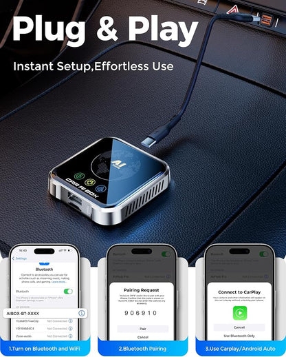 Magic AI Box Wireless CarPlay Adapter, Fast Car Video Box Plug & Play, Easy Setup, Supports Netflix/YouTube/TF Card Streaming Equalizers and More for OEM Wired CarPlay/Android Auto Cars(Smoky Gray)