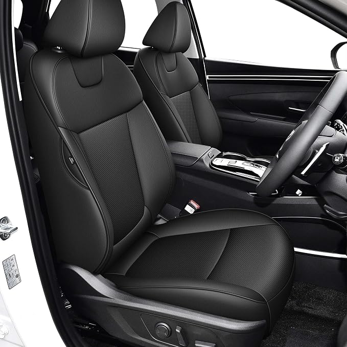 TTX LIGHTING Custom Fit Seat Covers for Hyundai Tucson 2022 2023 2024 Hybrid -Faux Leather Full Set Compatible Airbag Car Seat Protector Black（Just for Hybrid ONLY