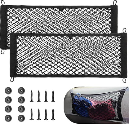 RED WOLF 2 Pcs Universal Elastic Mesh Netting Car Pouch for Trunk RV Boats Home Cargo Storage with Screws and Hooks (23.6'' x 9.8'')